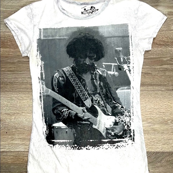 Rock Icons Jimi Hendrix T Shirt Junior’s Large Acid Wash Gray Black - Picture 5 of 10